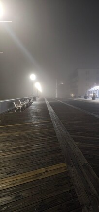back entrance of hotel. Foggy night