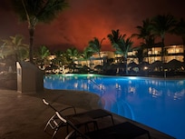 Night view walking by the pool