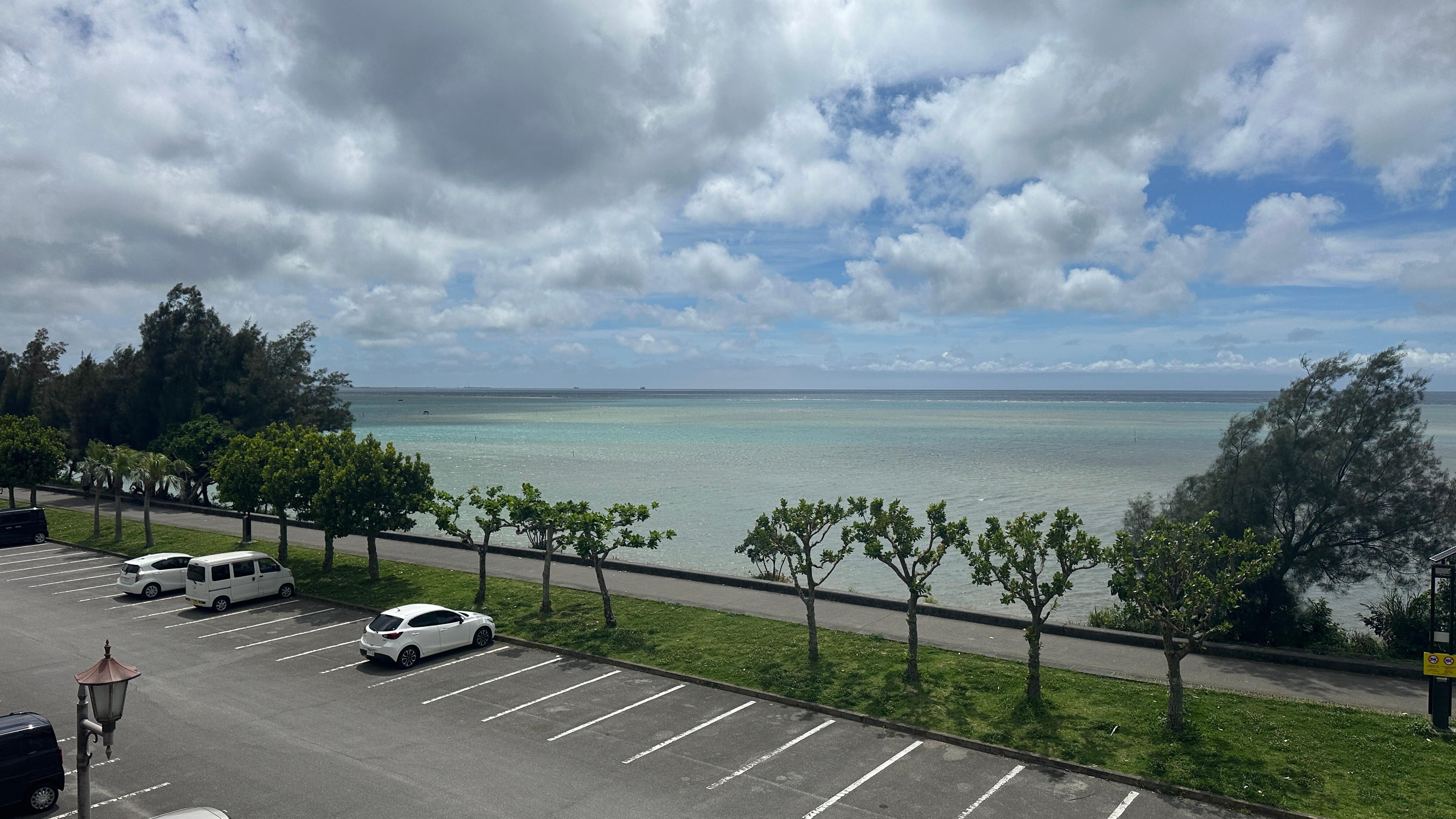 The parking lot view from the hotel room.