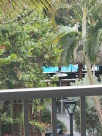 View of the pool from our huge balcony