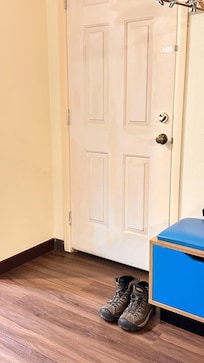 Not enough privacy with the hole under the connecting doors with the other room