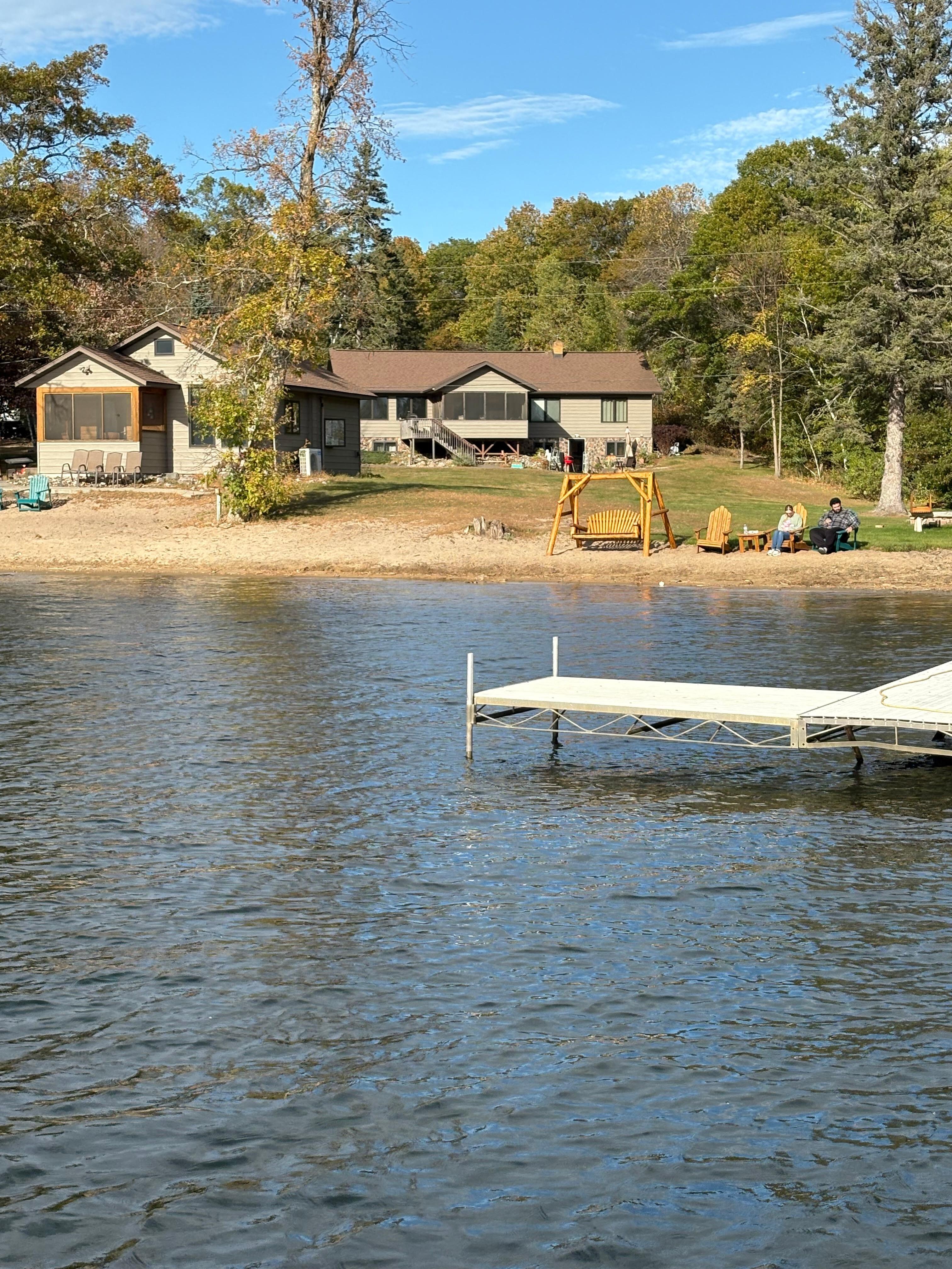 View from the dock, cabin with main house behind it