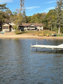 View from the dock, cabin with main house behind it