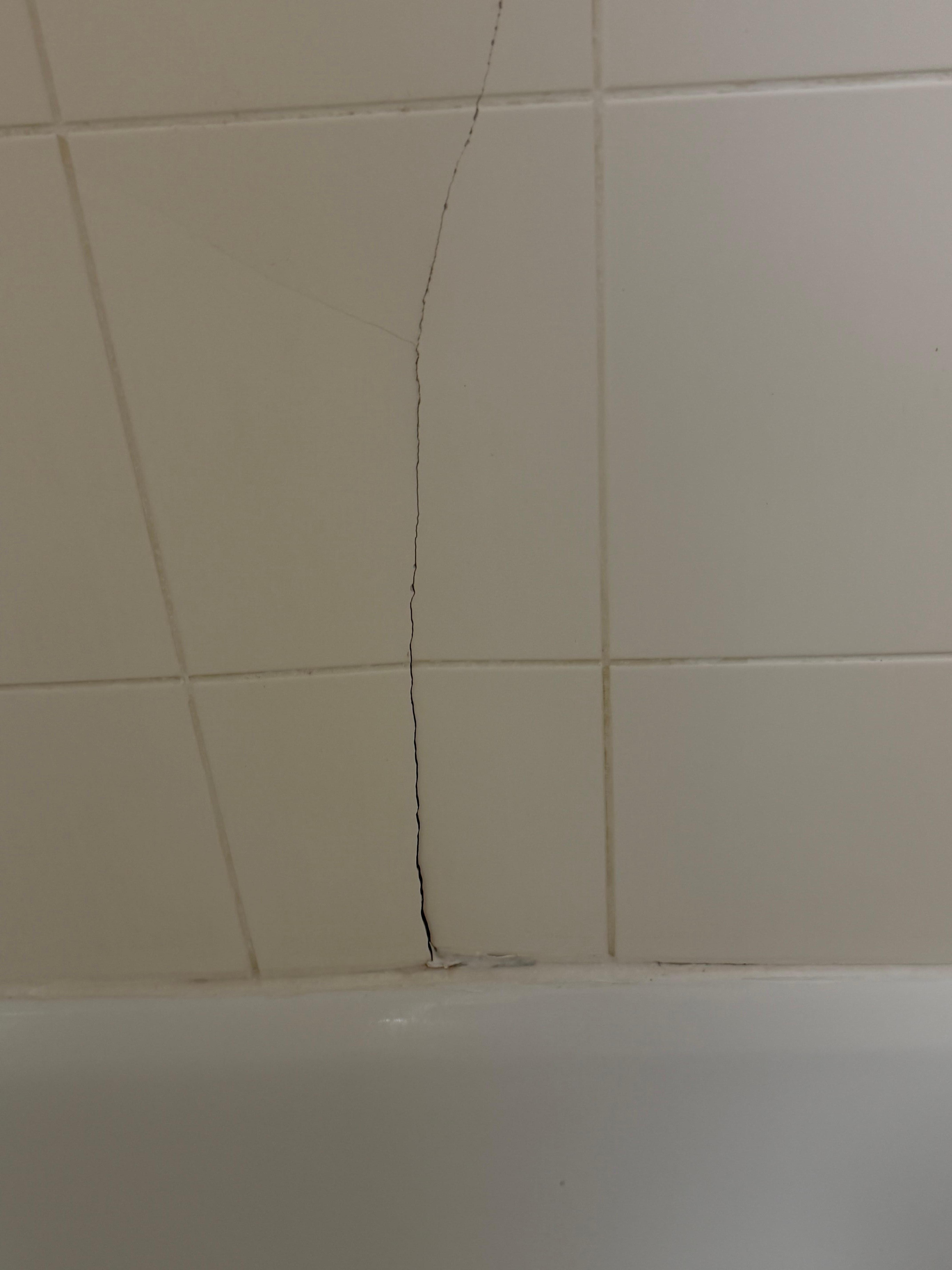Huge crack in shower with mold in crack