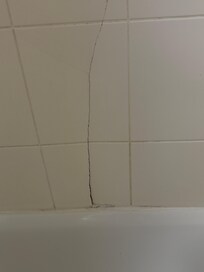Huge crack in shower with mold in crack