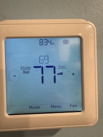 Therm set at 69, temp@77