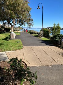 In back of the hotel, the bay trail is that path, bikers, runners, walkers, dog walkers.
