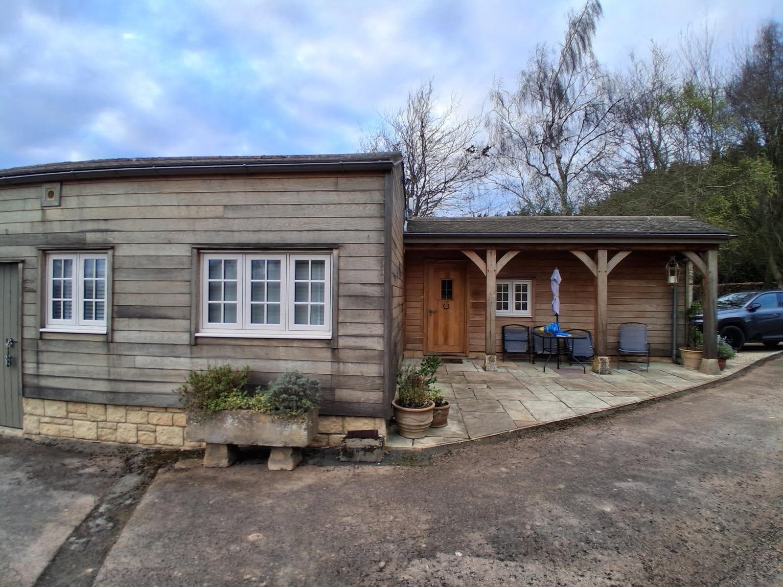 Slade Stables/front door & parking spots 