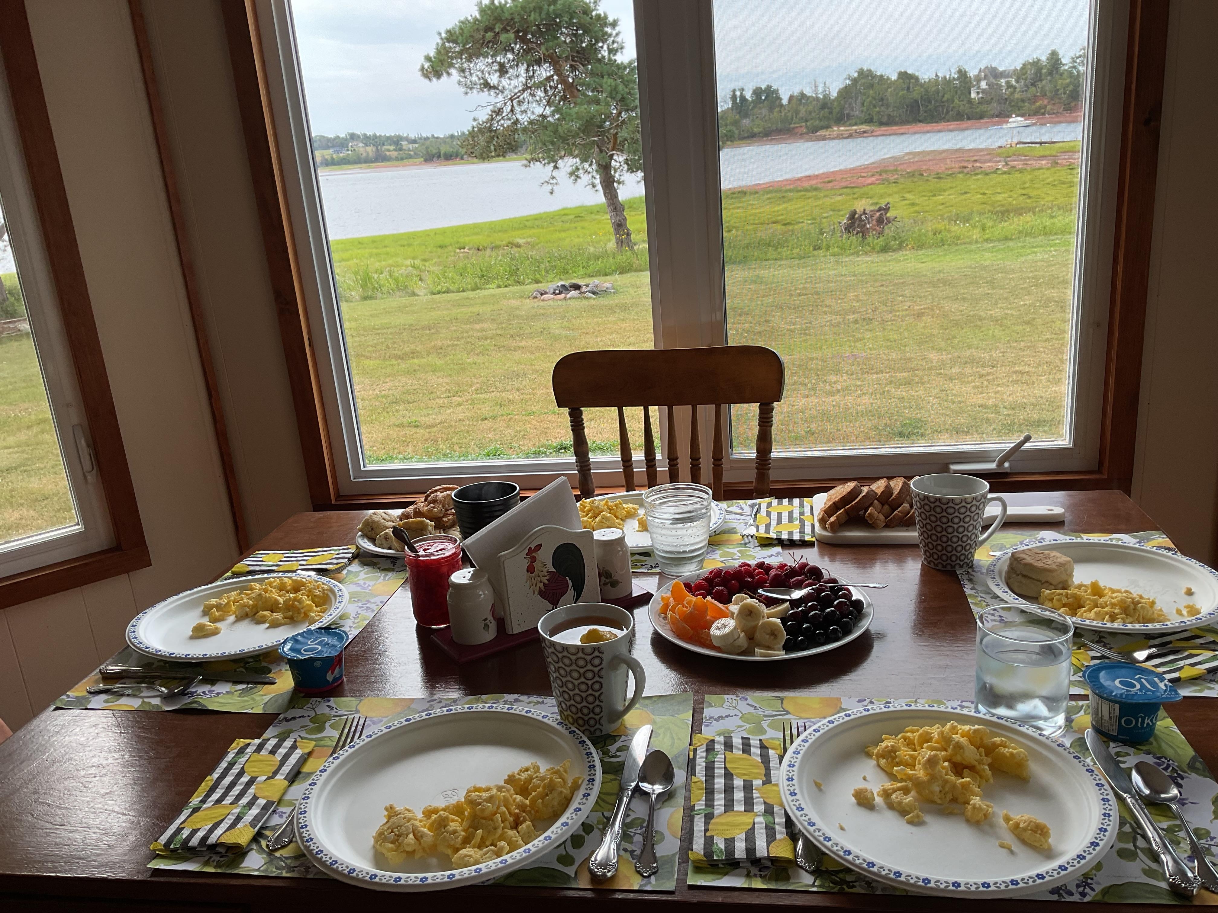 There was no dishwasher so we cheated a bit by using paper plates.  We had turns being  the one person sitting with her back to the view. 
