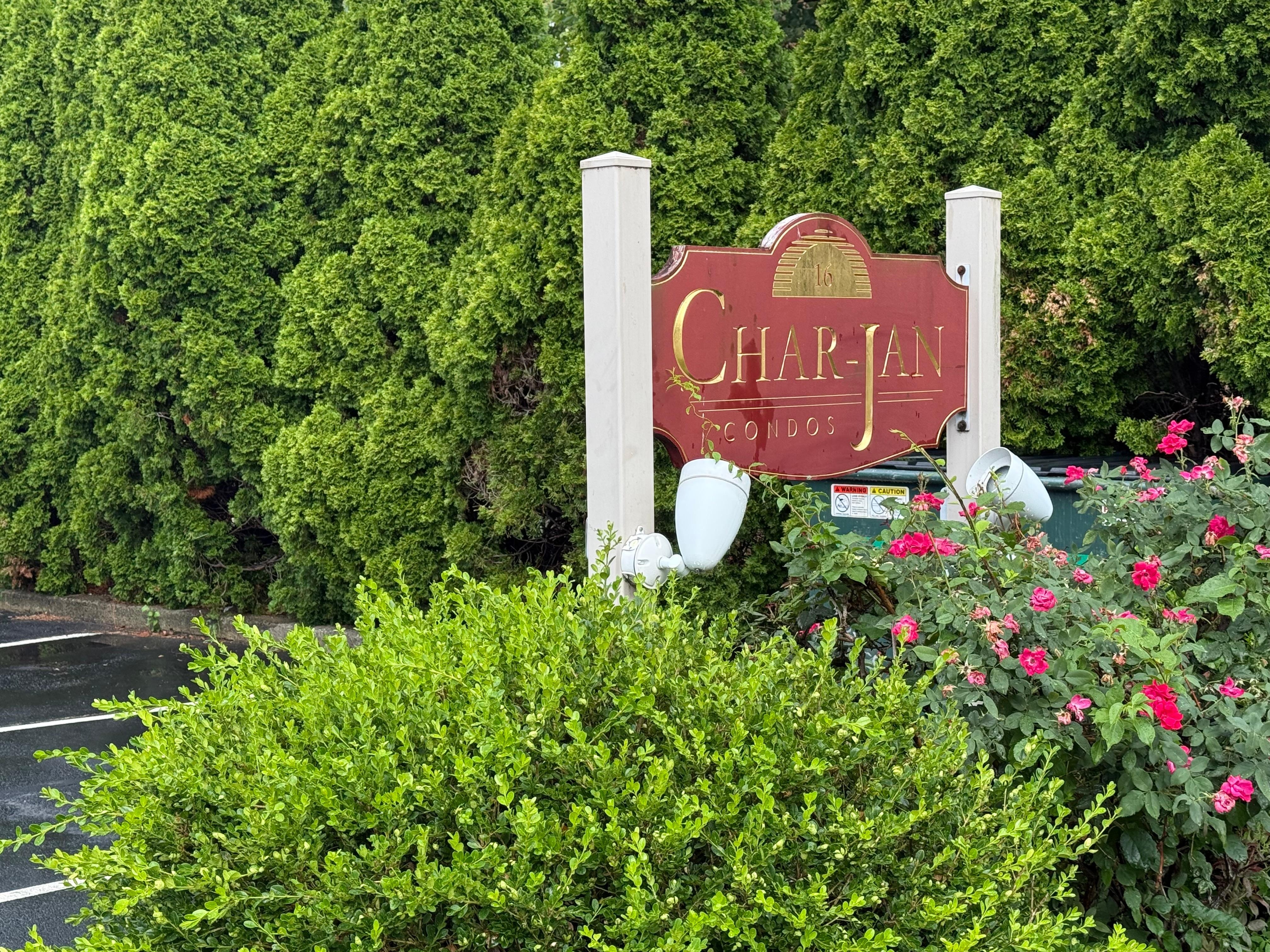 Building is set back from the road