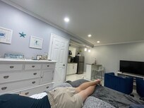 The only thing you can’t see is into the bathroom and the left side of the kitchen, which includes the sink, there was also a hot plate to plug-in and use with cookware