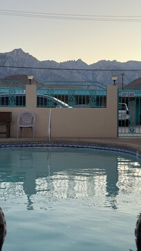From the pool, Mt Whitney is directly behind the hotel.