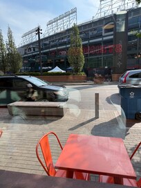 Wrigley from bagel shop near hotel