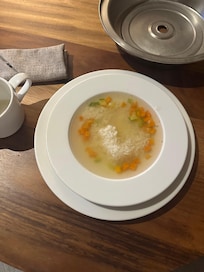 Delicious room service chicken consume, so yummy and delivered quickly at 2 am