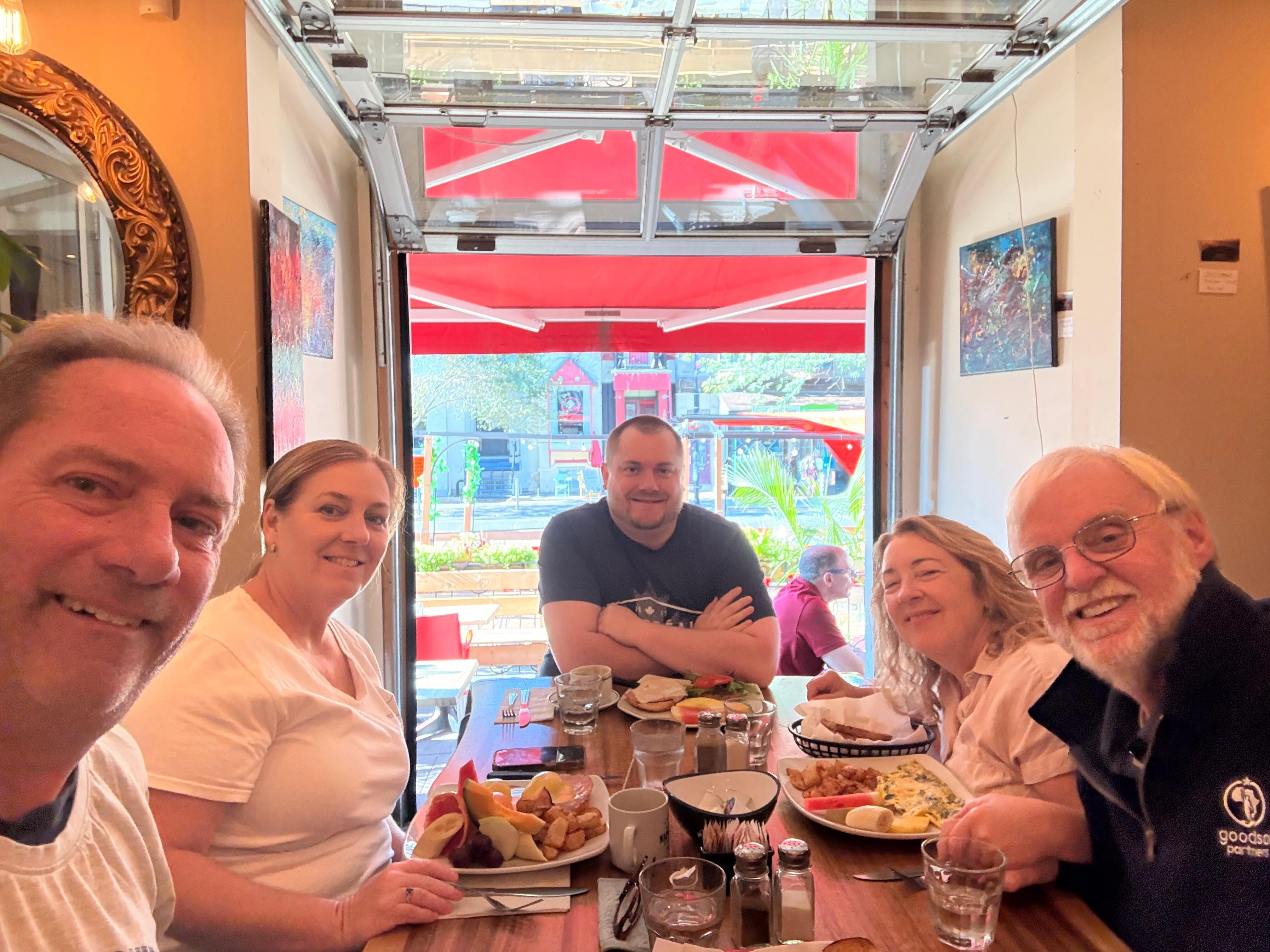 Breakfast at restaurant within a few hundred feet of  apartment