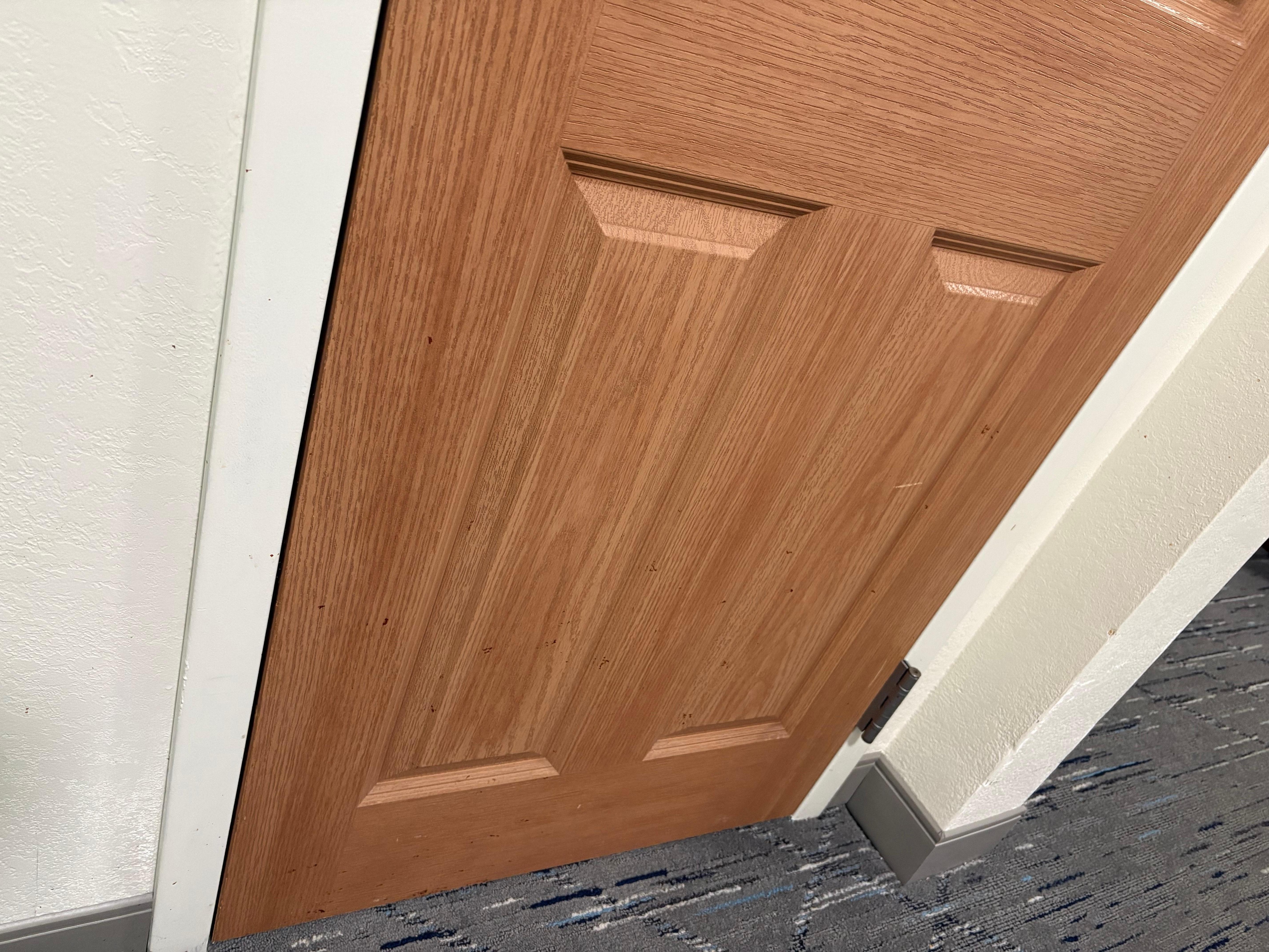 Something splattered on the door was never cleaned prior to my arrival