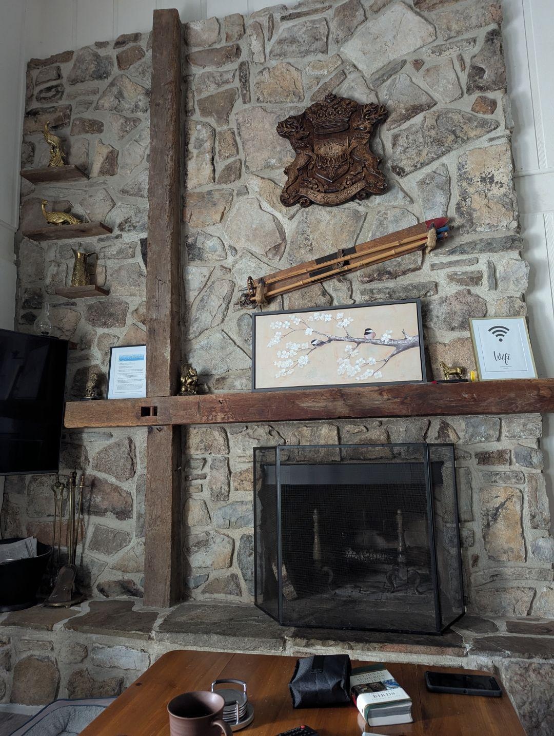 From sofa, fireplace