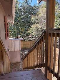 Stairs and Magnolia and or Bay trees