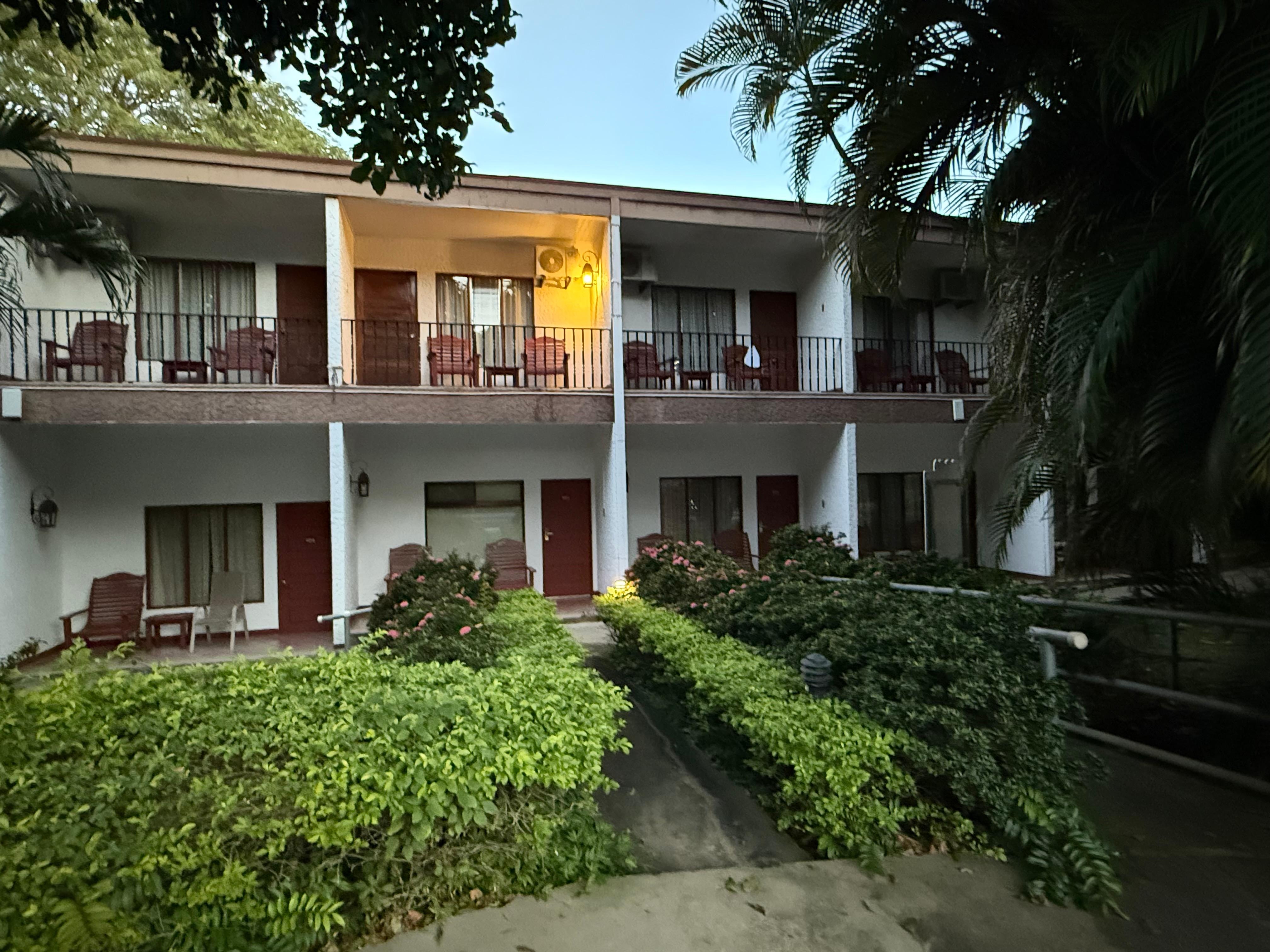 Most rooms appeared to overlook the poolside courtyard.
