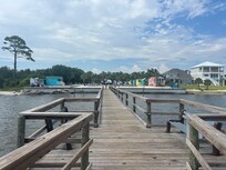 View from the end of the pier looking back toward the campground.