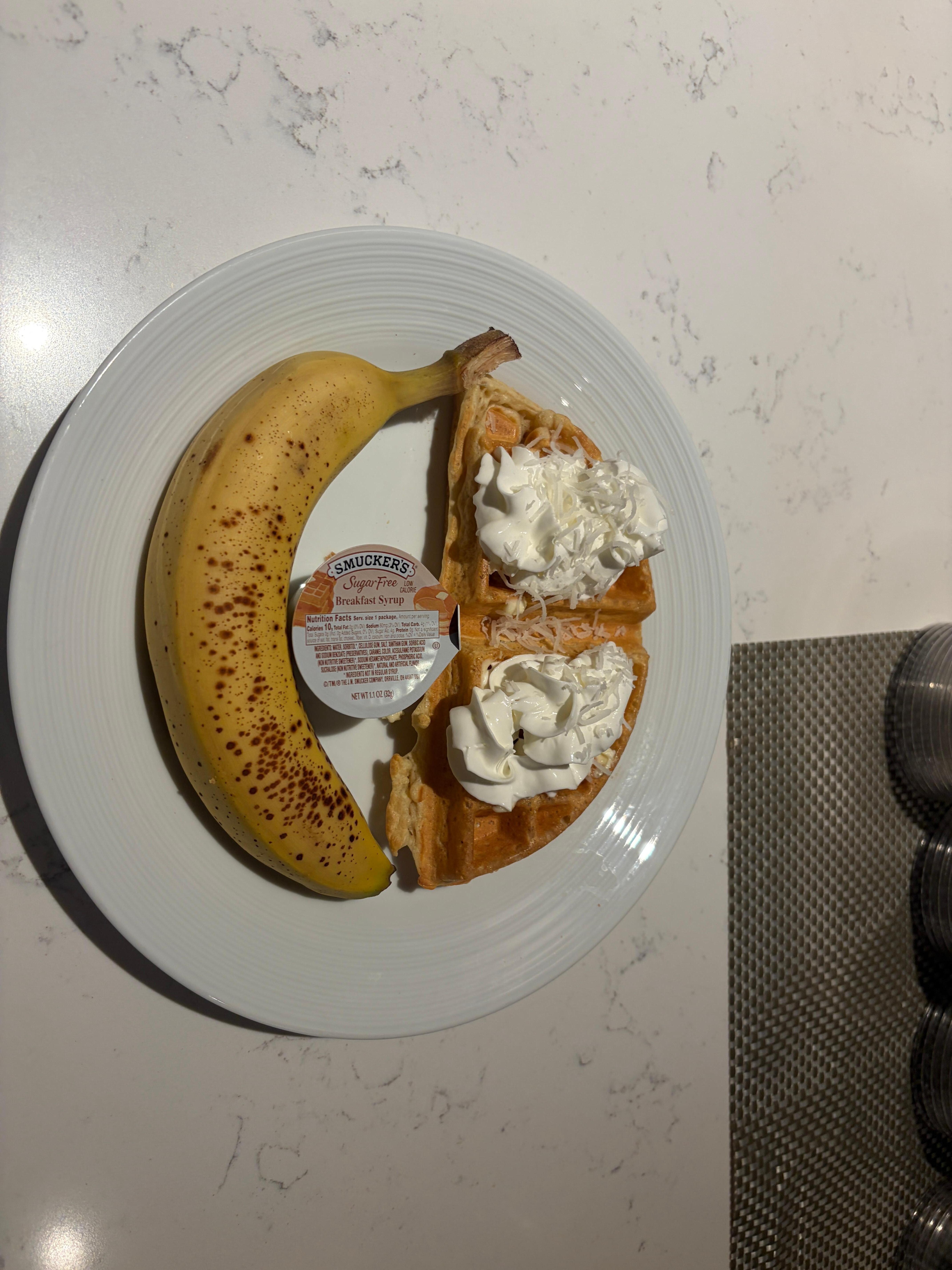 Smiley face waffles and banana