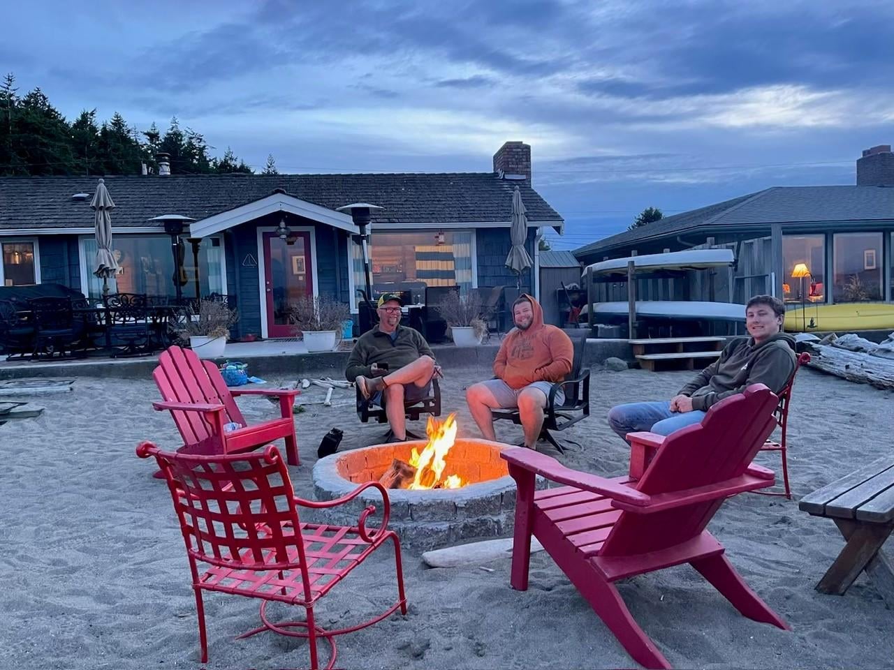 Enjoying the big fire pit in the evening