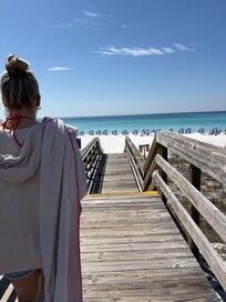 The path to the beach is steps from the elevator