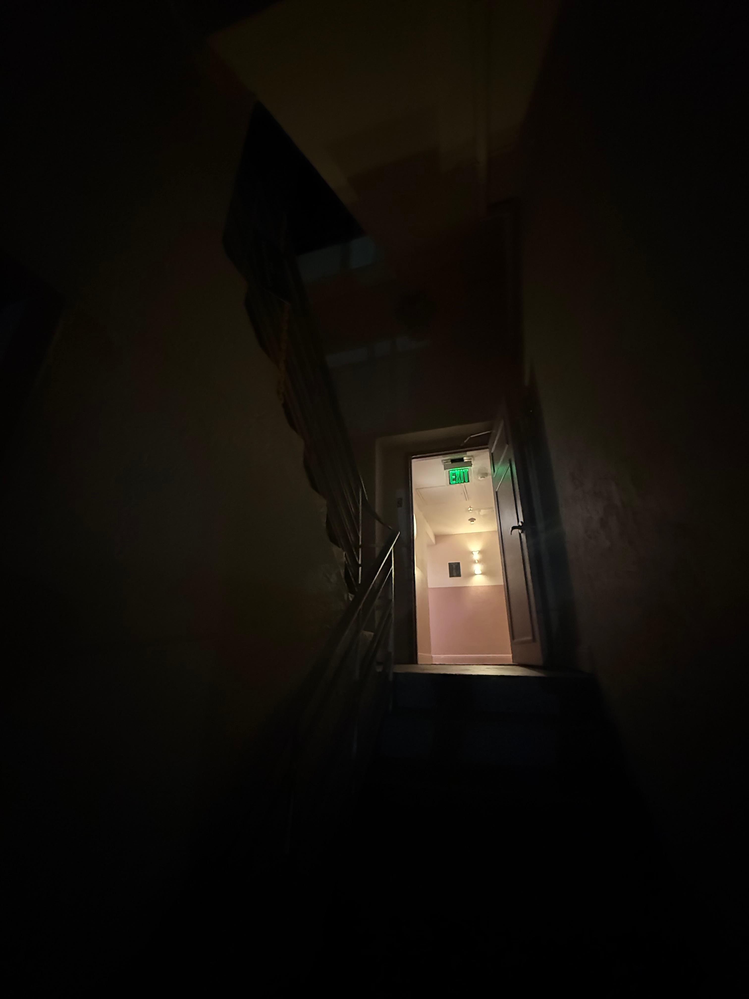 Dark stairwell.  No lights.  Daughter fell in darkness and injured her ankle.