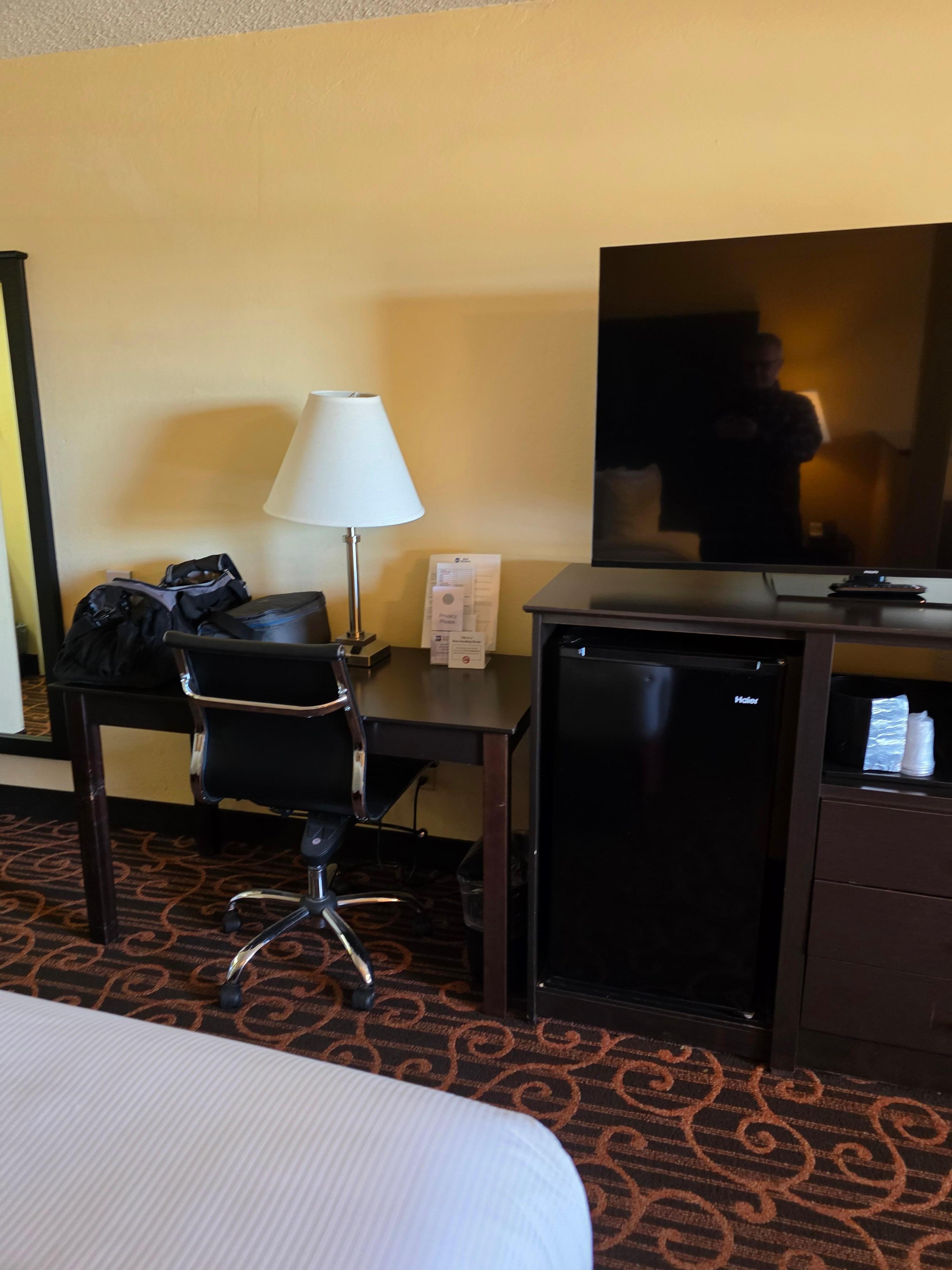 TV, refrigerator, and microwave.