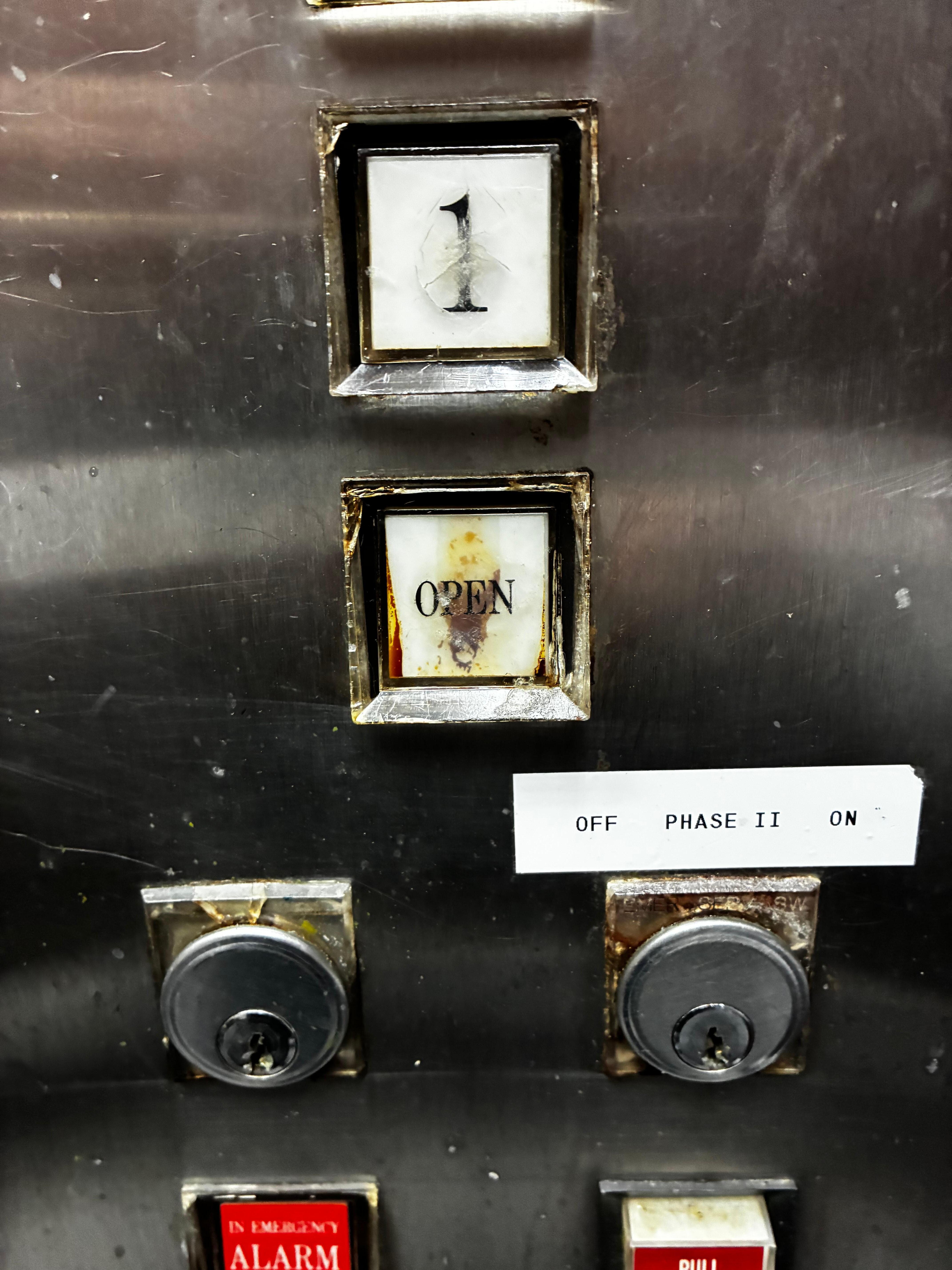 Dirty, soiled elevator buttons