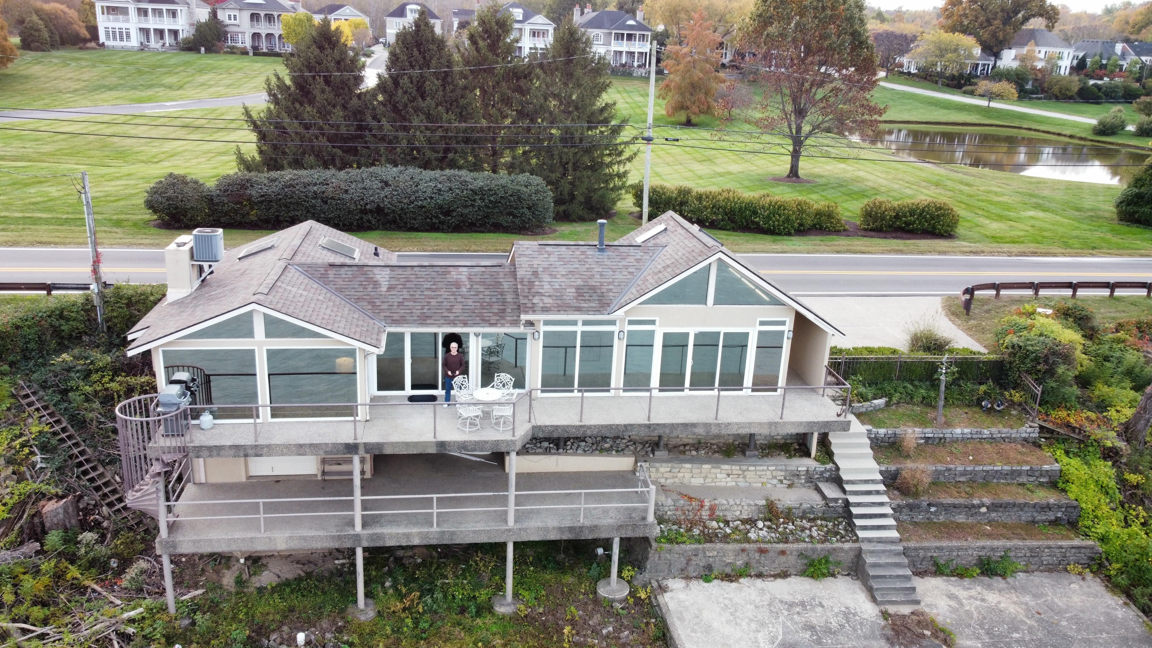 Drone view of the house from the river.