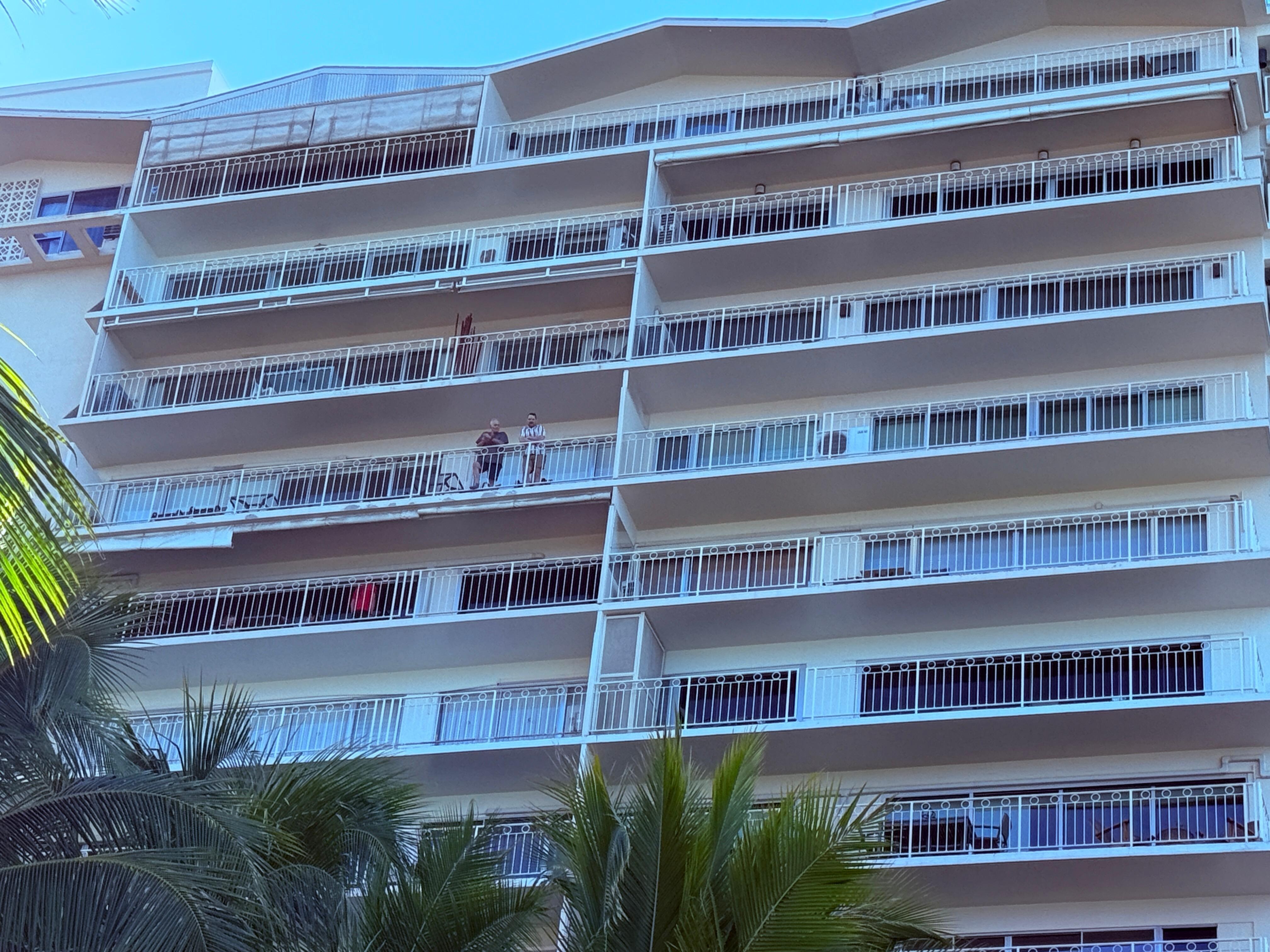 On the beach looking up