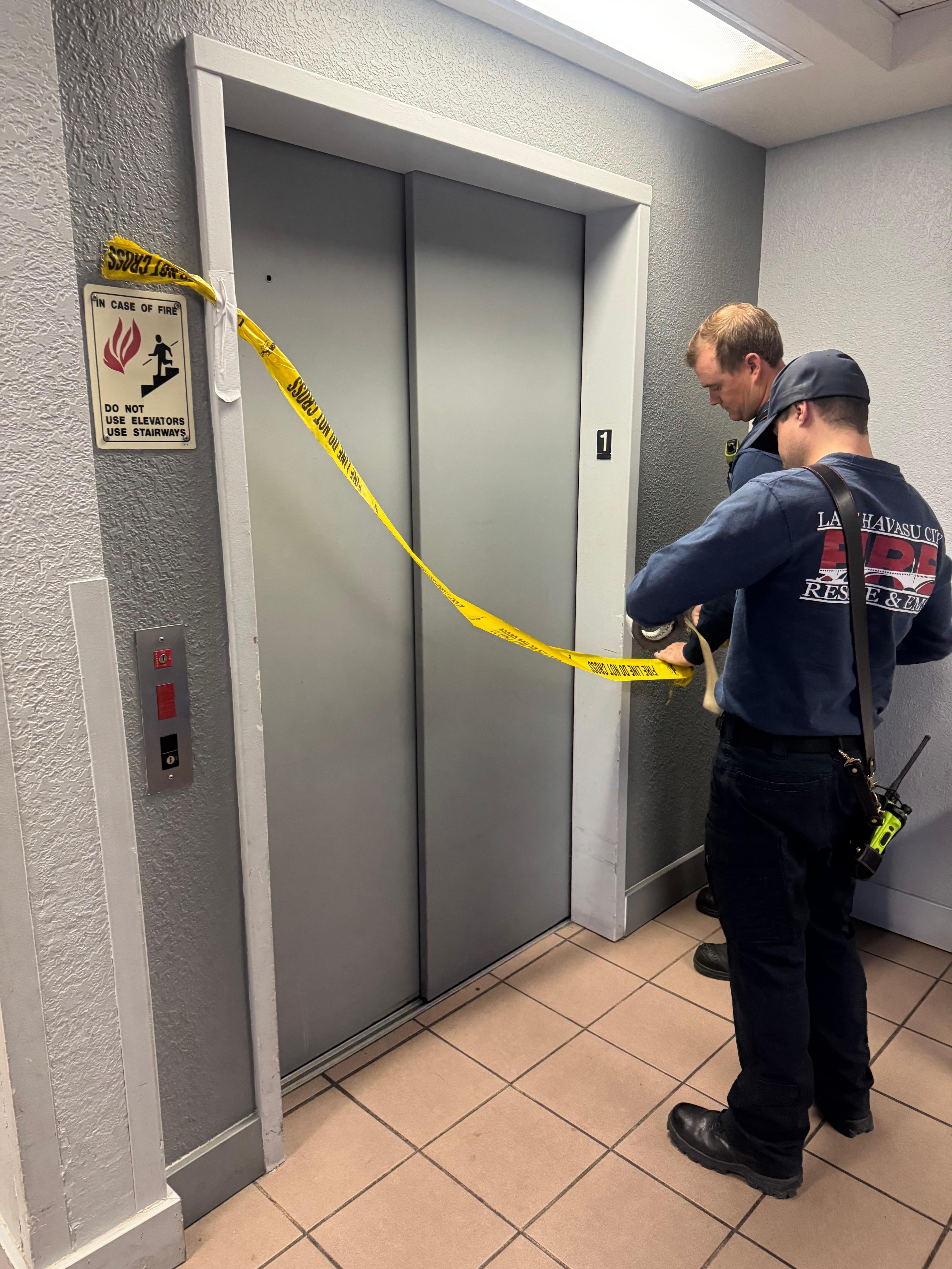 Fire department getting trapped guests out of broken elevator 