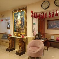 Different view of the lobby that was really decorated for Valentine's Day