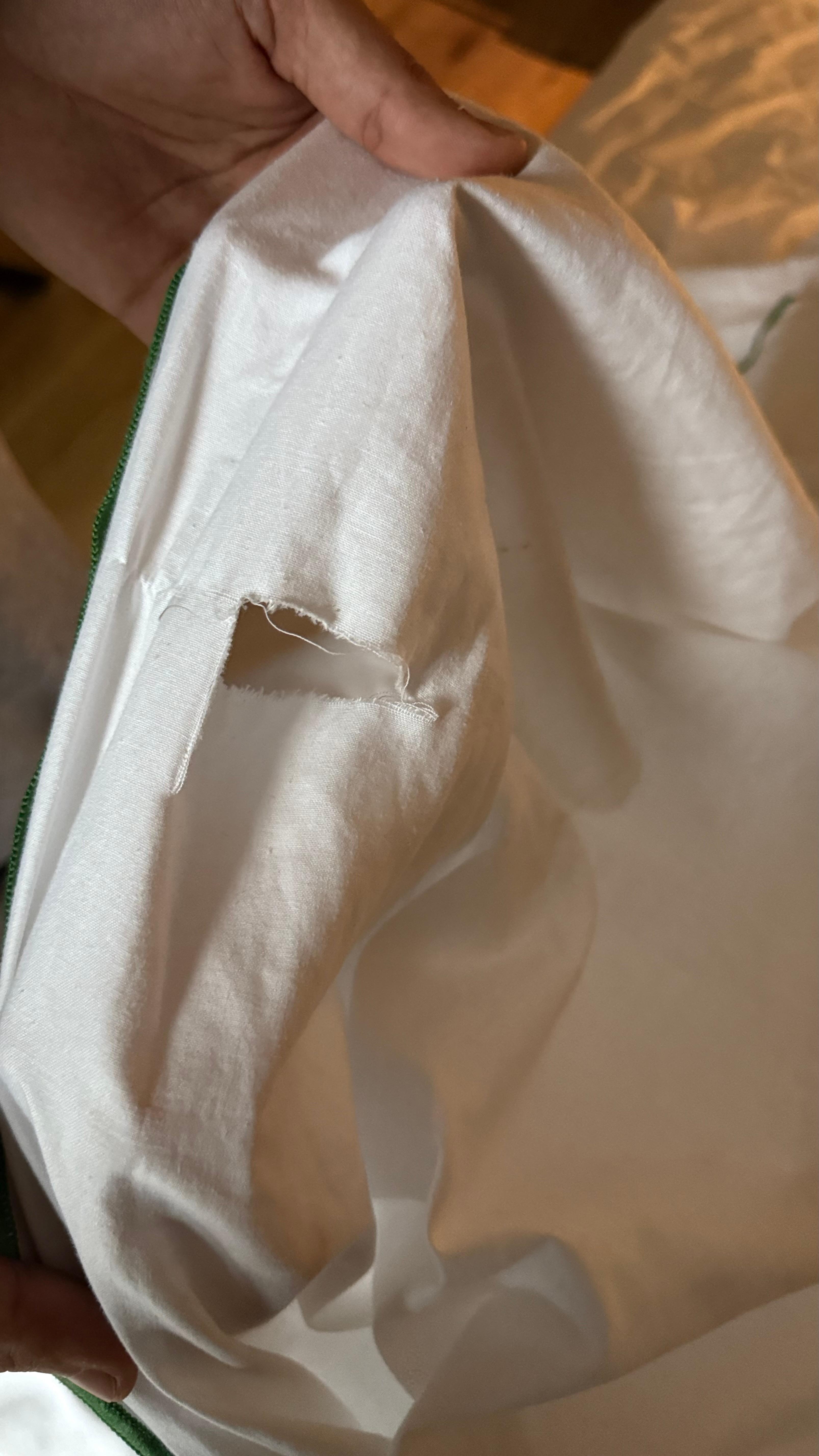 ripped hole in the duvet