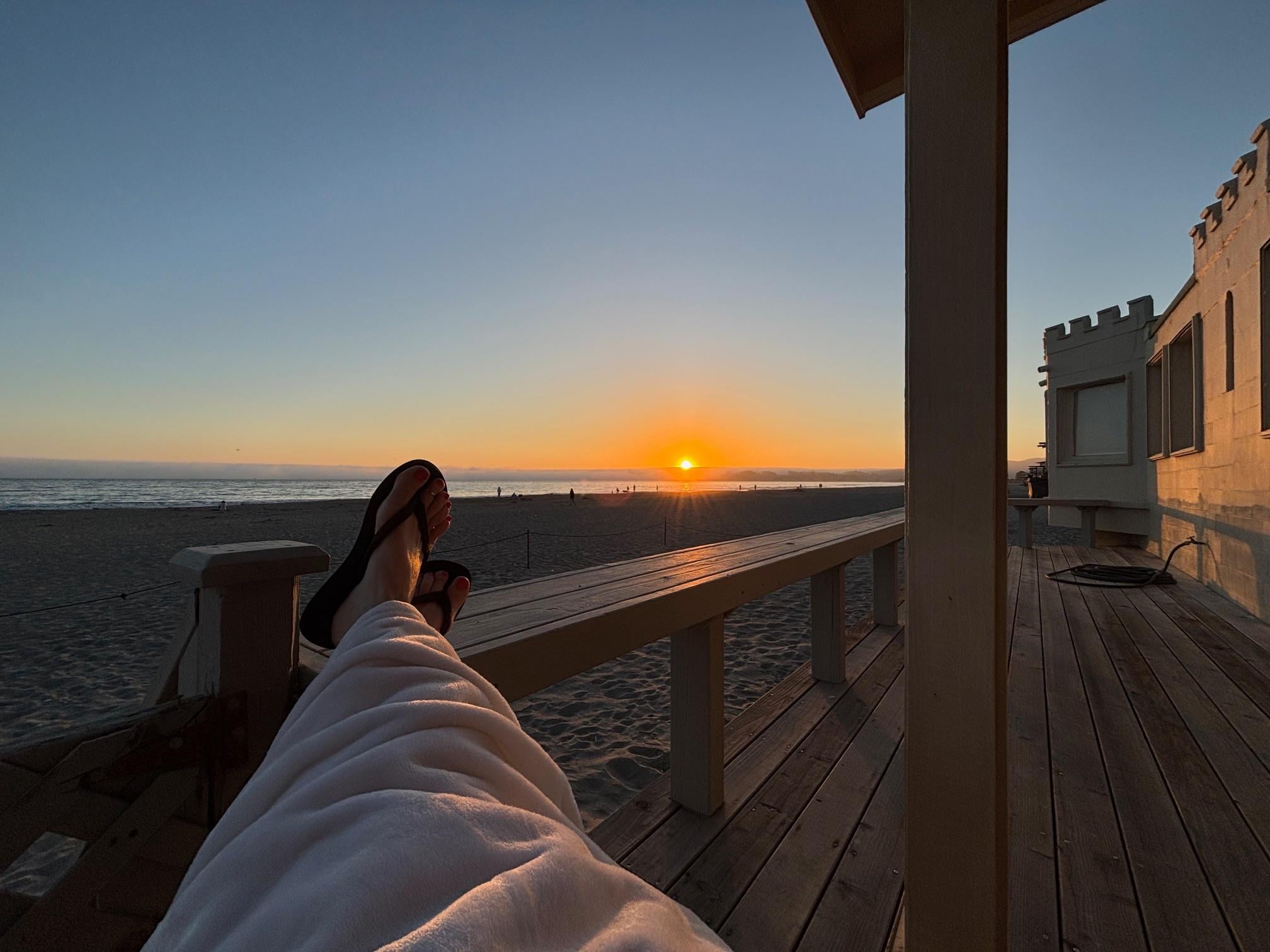 Relaxing in the warmth of my favorite throw at sunset!