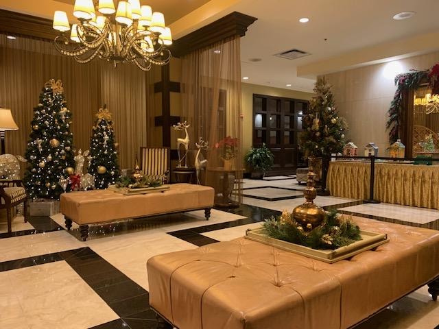 Hotel lobby decorated for the holidays!