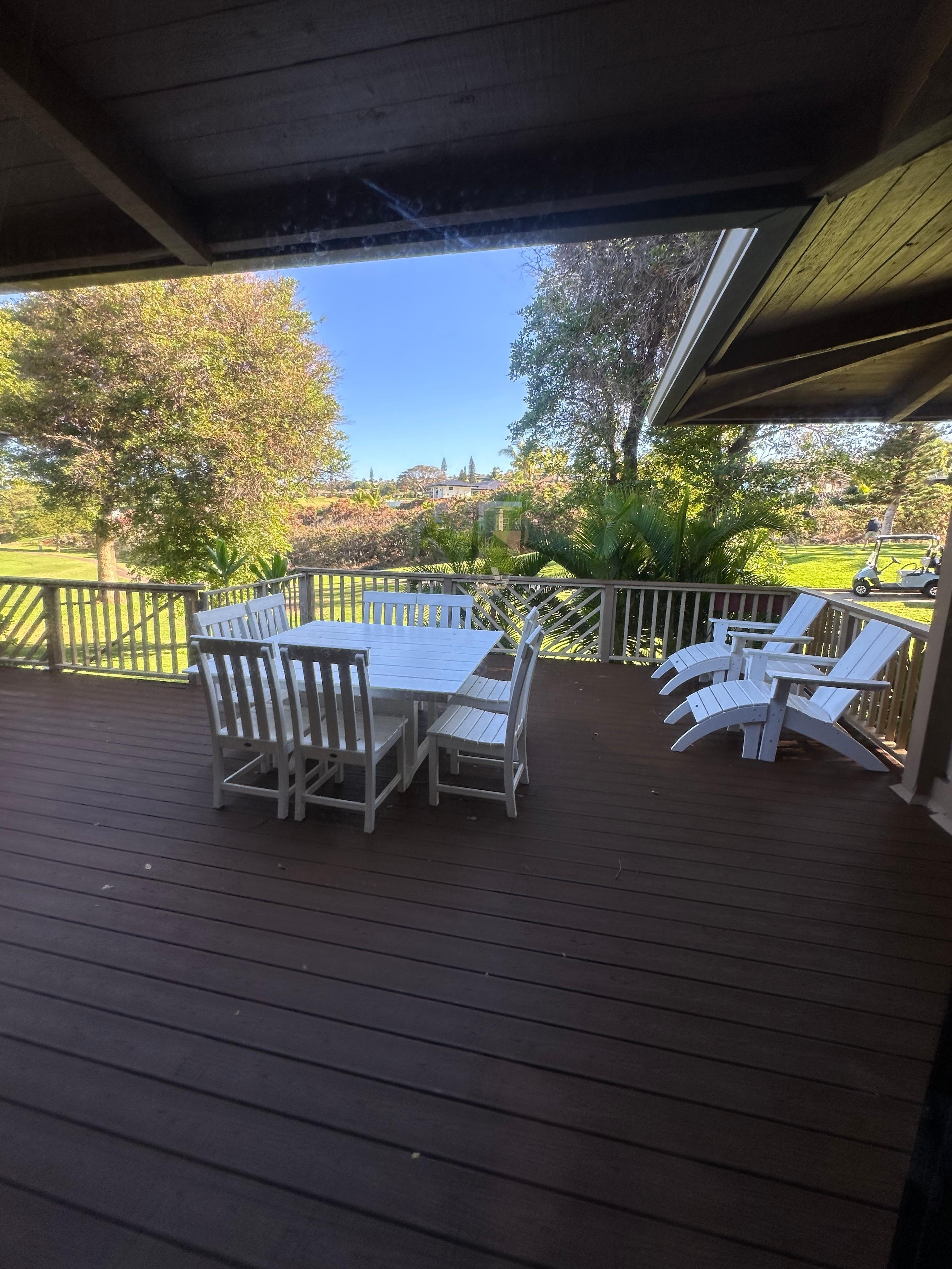 Large back deck overlooking the golf course with barbecue and cool afternoon breezes.