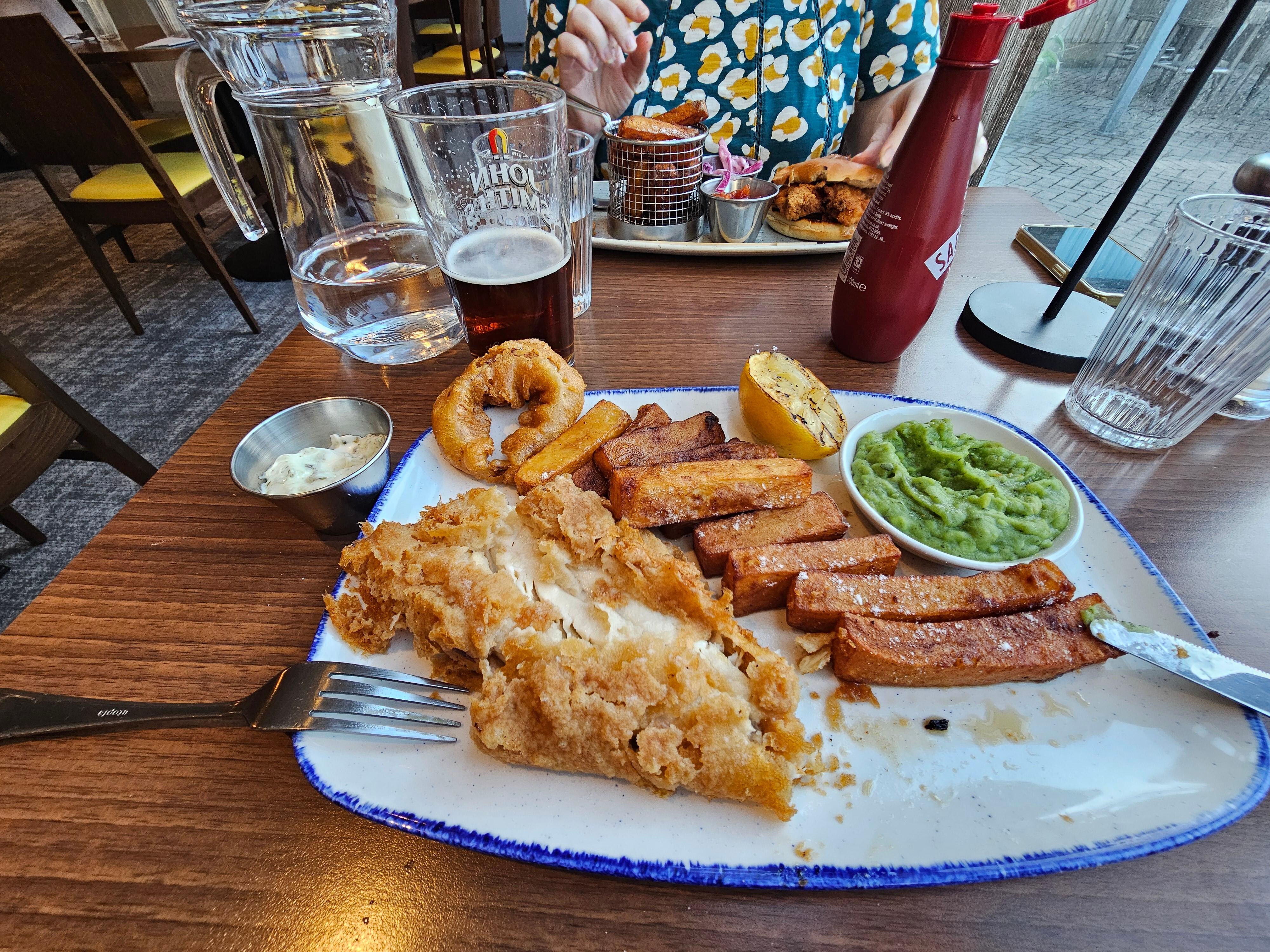 Haddock and chips. 
Delicious 