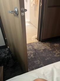 Very small room! Bathroom door almost touches the bed when opened fully