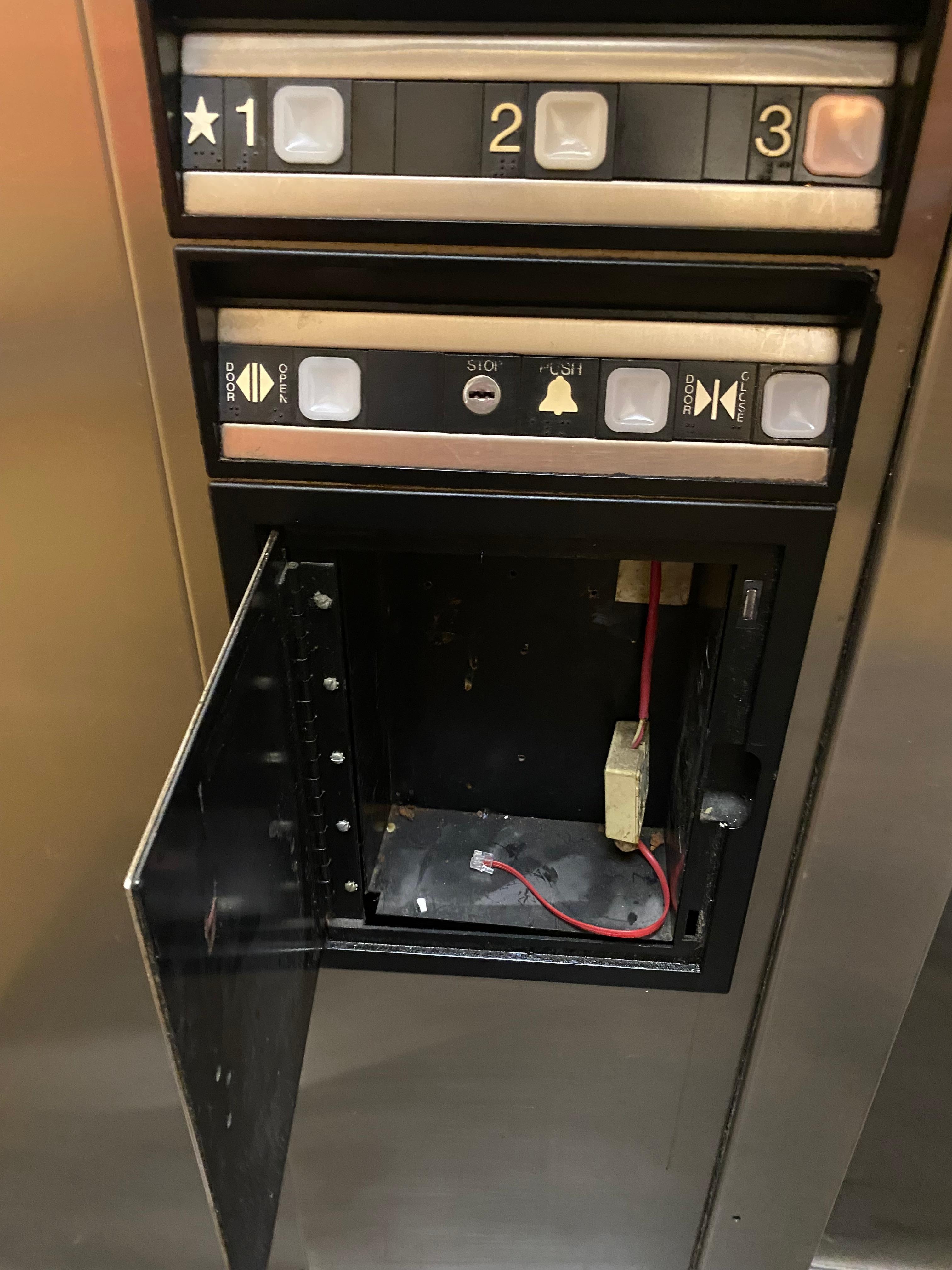 Missing phone in elevator and none of the lights worked