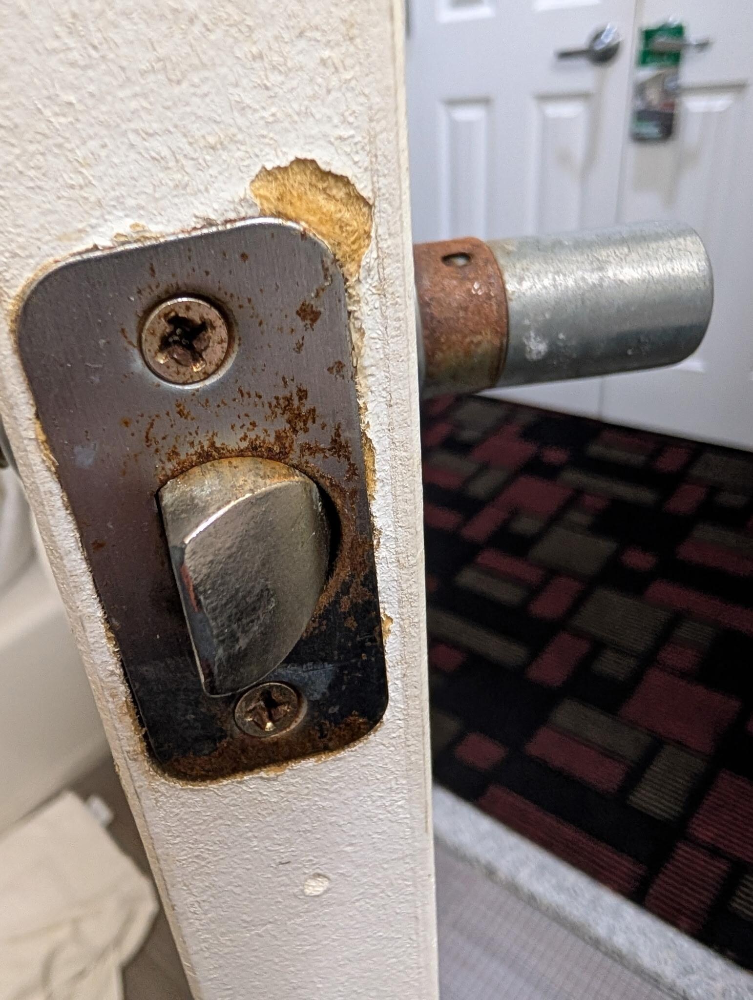 Door hardware bathroom. Rust