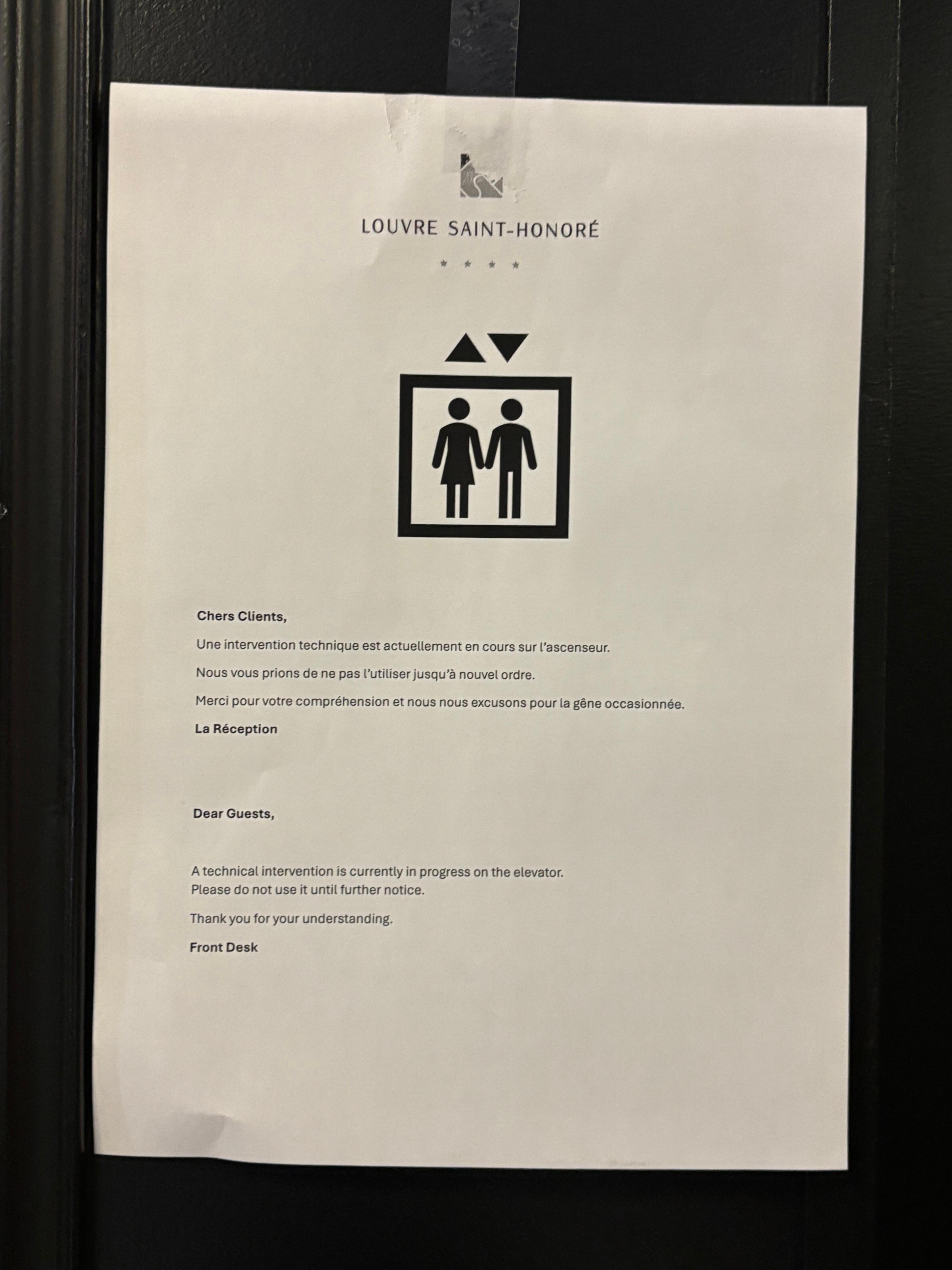 Broken elevator notice
