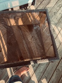 Paint and grease on outdoor table