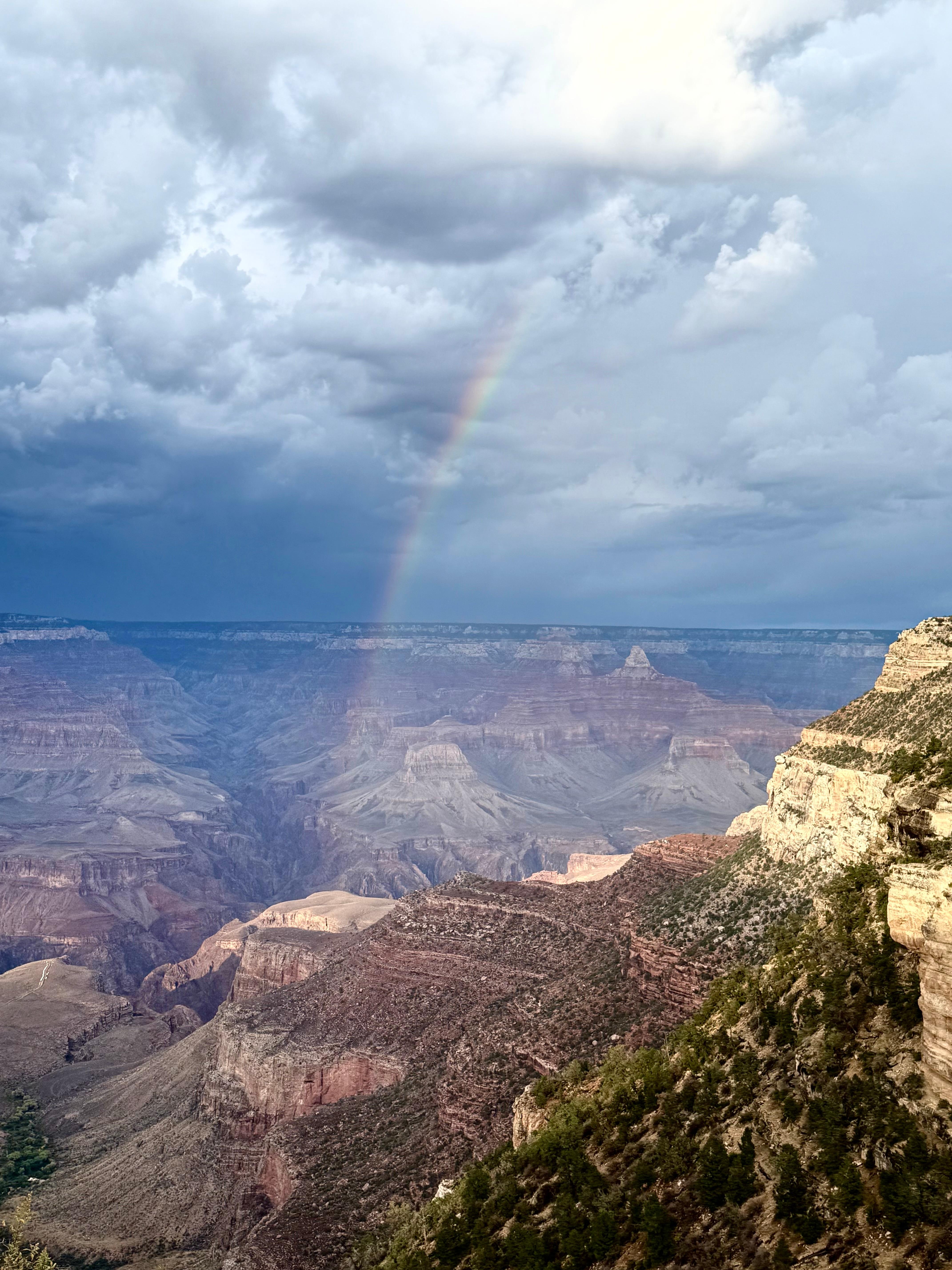 View of a rainbow in the Canyon just steps from our cabin.