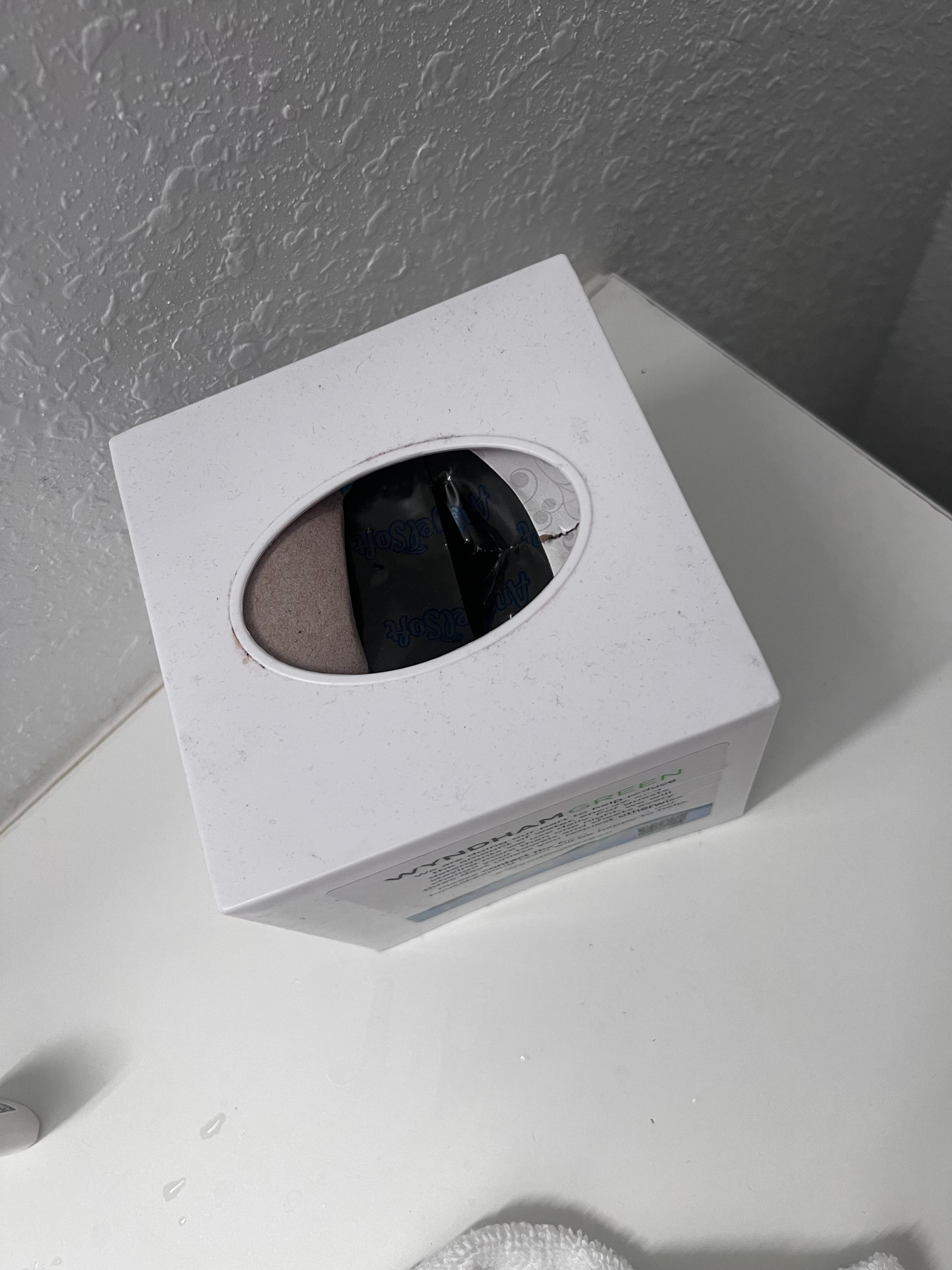Empty facial tissue box