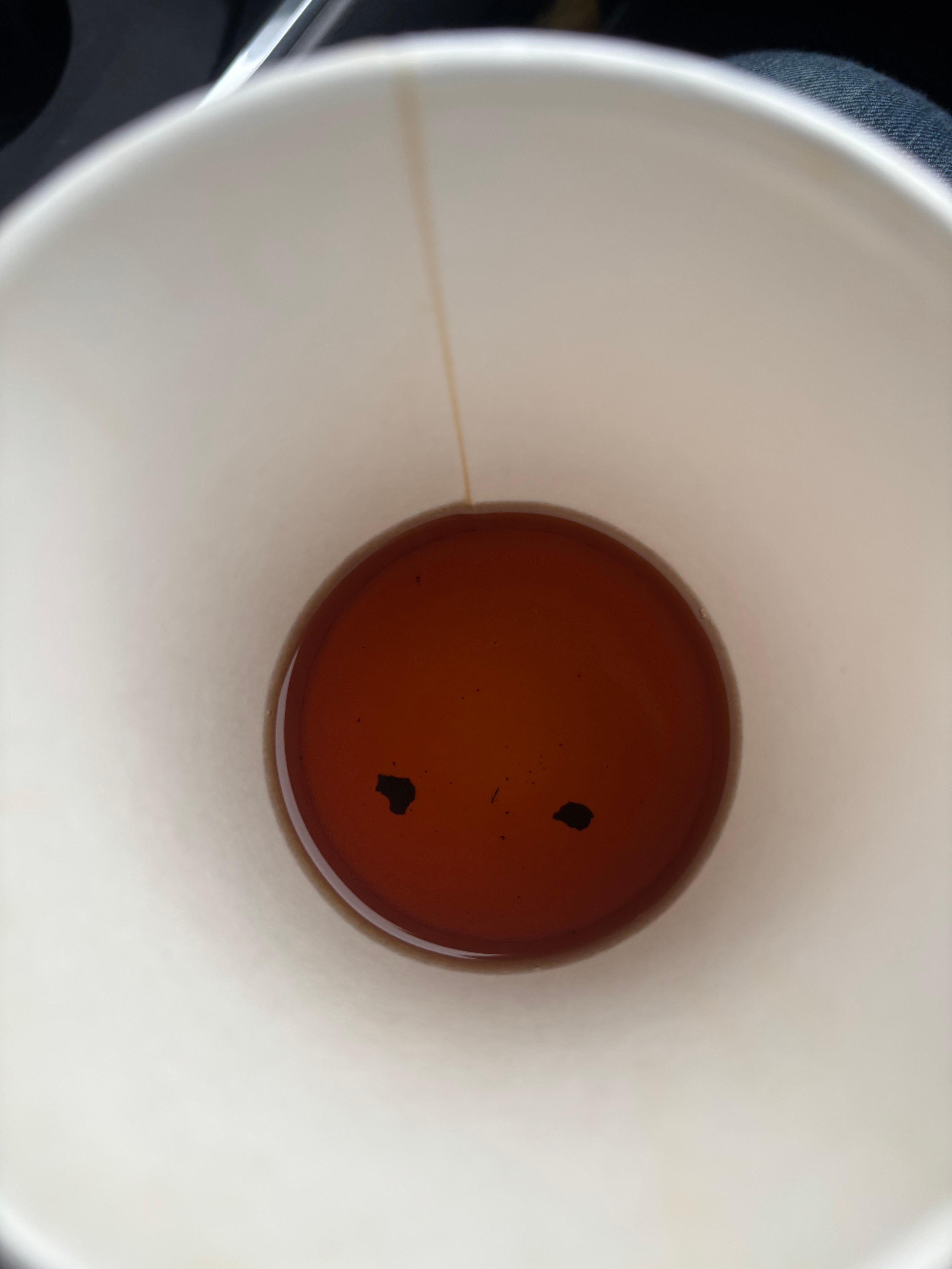 Floating debris from breakfast bar coffee