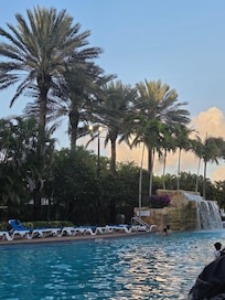 Very nice long pool with a waterfall.