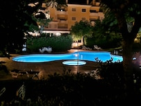 Pool area during night and late evening.