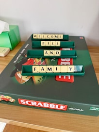 Scrabble tile welcome message - nice!